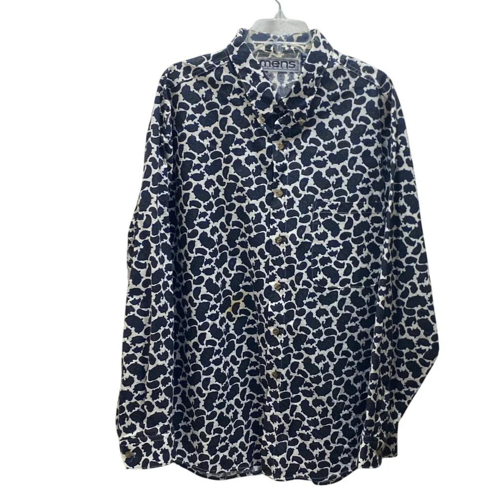 The Mens Company Paisley Button Down Shirt Men XL Blue White Cotton Vintage 2992